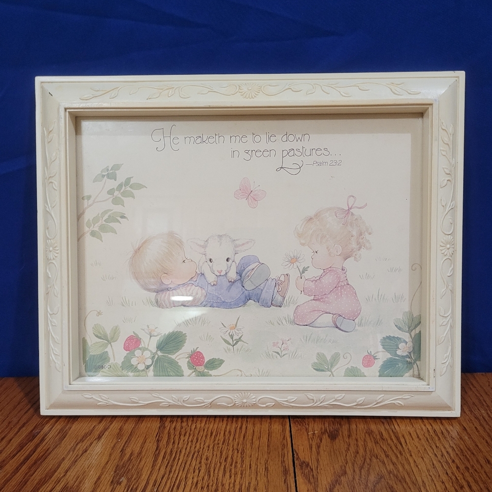 Vintage 1985 Homco DBGCI Precious Moments Framed Wall Art #3242 Psalms 23:2